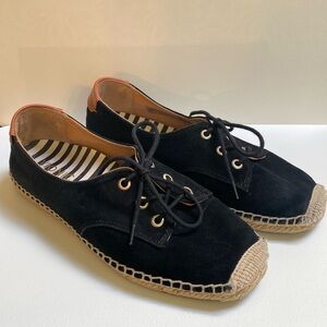Vionic Rayne Black Suede Espadrille Lace Up Flats